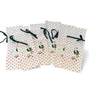 Set of 6 Vintage Christmas Linen Wine Gift Bags Goose Wreath Cottage Holiday